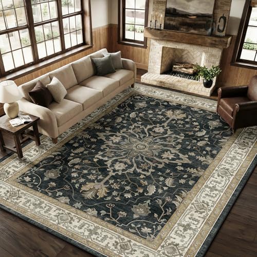 RELEANY Washable Area Rug, Large 9'x12', Black/Vintage/Beige - Image 2