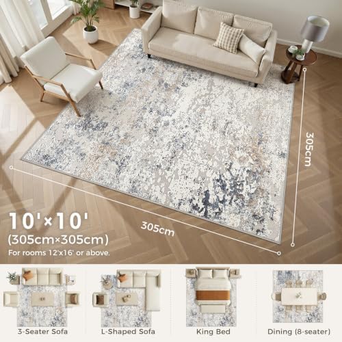 DMOYEST Square Area Rug Living Room Rugs 10x10 Washable Beige Blue Carpet - Image 2