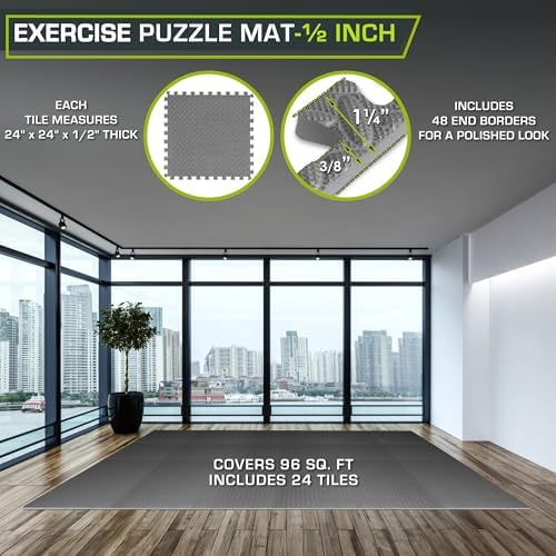 ProsourceFit Exercise Puzzle Mat 1/2-inch, EVA Interlocking Foam Floor Tiles for Home Gym, Workout Equipment, Kids Play Areas, Gray, 96 SQ FT - 24 Tiles - Image 2