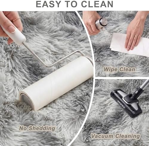8x10 Ft Tie-Dyed Grey Fluffy Area Rug for Living Room, Washable - Image 4