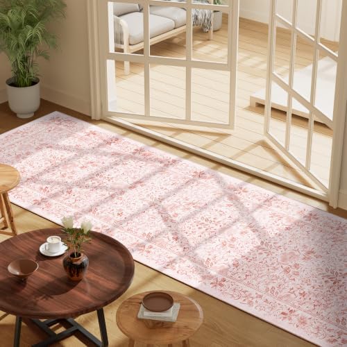 DUKINO 2x8 Runner Rug, Washable Vintage Floral Kitchen Rug, Pink - Image 5
