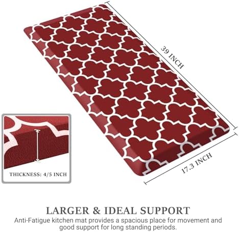 WISELIFE Kitchen Runner Rugs Anti-Fatigue mats, 17.3" x 39", 4/5 Inch, Red - Image 2
