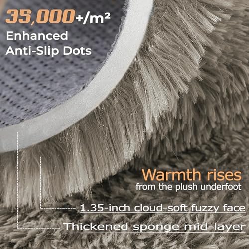 8x10 Area Rugs for Living Room: Fluffy Shag Soft Washable Rug Large Fuzzy Plush Indoor Carpet for Bedroom Nursery Playroom Kids Girls Boys Room (Grey Camel, 8'x10') - Image 3