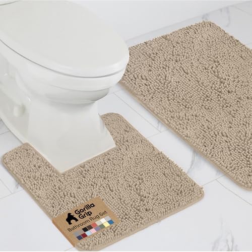 GORILLA GRIP Bathroom Area Rug Sets 2 Piece, Soft Chenille, 30x20 Beige by GorillaGrip