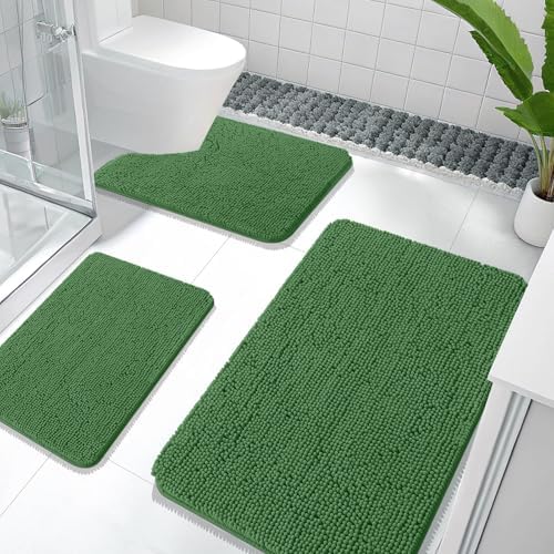 OLANLY Bathroom Rugs Sets 3 Piece, 36"x24"+24"x16"+24"x20", Olive Green by OLANLY
