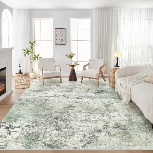 DMOYEST Area Rug Living Room Rugs - 9x12 Large Soft Indoor Neutral Modern Abstract Low Pile Washable Rug Carpet for Bedroom Dining Room Farmhouse Home Office - Green/Grey/Yellow - Image 6
