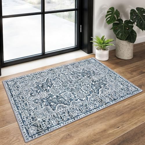 KUTA Entryway Rugs Indoor Washable Small Area Rug 2x3 Blue Entrance Carpet by KUTA