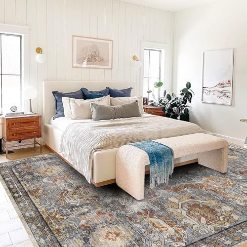 RUGSURE Washable Area Rugs - Perfect for Living Room, Bedroom, Kids Room, Nursery - Stain & Water Resistant Non-Slip, Pet & Child Friendly, Vintage Tribal Area Rugs (Turmeric and Grey, 5' x 7') - Image 7