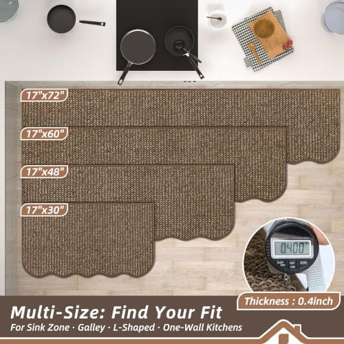 BEQHAUSE Kitchen Rugs Scalloped Edge Kitchen Sink Rug, 17x30in, Brown - Image 2