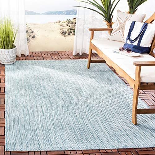 SAFAVIEH Outdoor Square Rug 6'7" - Courtyard Collection - Coastal Design, Aqua & Grey, Durable & Easy Cleaning, Ideal for Patio, Entryway, Mudroom, Backyard (CY8022-37121) by Unknown