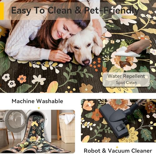RELEANY Floral Washable 2x3 Area Rugs Doormat Black/Yellow - Image 6
