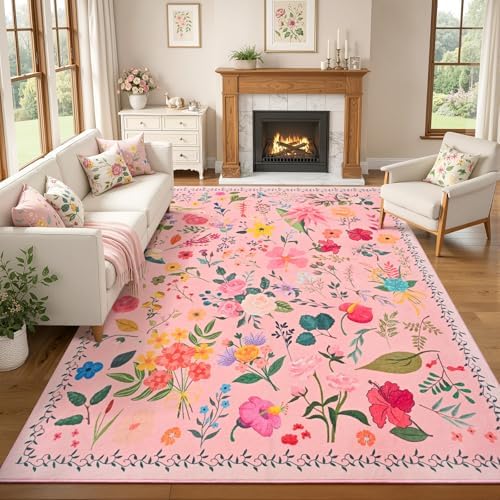 ISEAU 9x12 Area Rug for Living Room,Washable Rugs for Bedroom Dorm, Pink by ISEAU