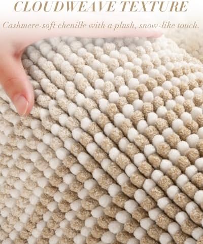 BSICPRO Large Bathroom Rugs Runner, 22x60 Striped Bath Mats, Beige - Image 2