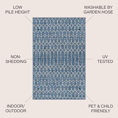 JONATHAN Y Moroccan Geometric Indoor Outdoor Area Rug 3X5 Navy/Light Gray, Ourika Textured Weave for Backyard, Patio, Porch, Easy-Cleaning, High Traffic, Pet-Friendly, Non-Shedding (SMB108B-3) - Image 3