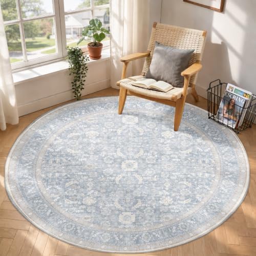OPPODREAM Vintage Light Blue Area Rugs 6' Round, Rug for Living Room by OPPODREAM
