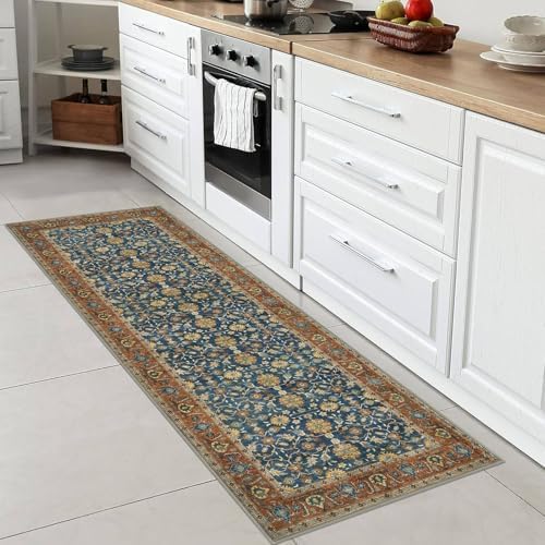 KUTA Vintage Washable Runner Rug 2x6 Blue Terracotta Runners for Hallways - Image 3