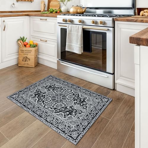 KUTA Oriental Small Area Rug 2x3 Black Washable Black Entryway Rugs - Image 4