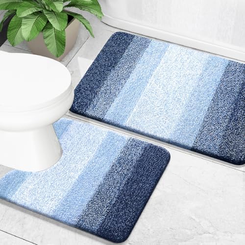 OLANLY Micorfiber Bathroom Rug Set 2 Piece, Soft Absorbent Bath Mats, Navy by OLANLY