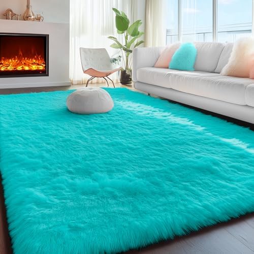 Fluffy Shag Teal Area Rugs for Bedroom 5x7 Fuzzy Shaggy Rug for Living Room - Image 3