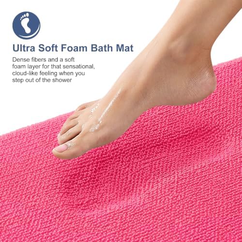 OLANLY Memory Foam Bathroom Runner Rugs 59x24, Absorbent Long Mat, Hot Pink - Image 2