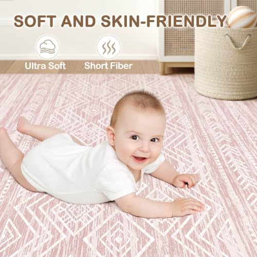 Tortania Area Rug Living Room Rugs- 12x18 Washable Large Soft Neutral Boho Moroccan Bohemian Farmhouse Rug Indoor Floor Carpet for Bedroom Under Dining Table Home Office Decor - Pink - Image 4