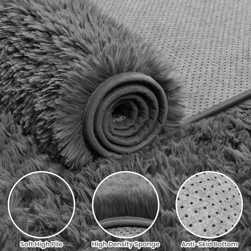 9x12 Fluffy Shag Area Rugs for Living Room Bedroom: Soft Plush Carpet Grey - Image 7