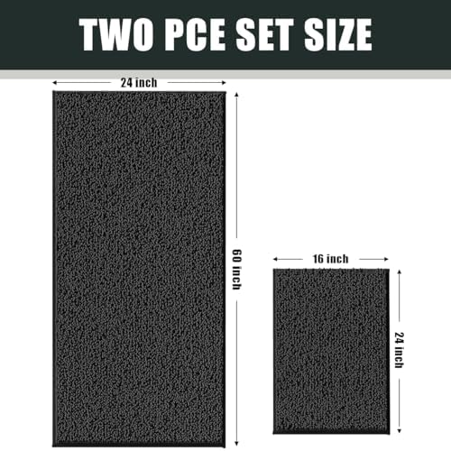 Bathroom Rugs Set 2 Piece Thick Chenille Kitchen Mats,Quick Dry Absorbent Bath Rugs With Non-Slip Pvc Backing,Bath Mats for Bathtub,Bedroom,Living room -Home Decor Large Rugs 60x24+24x16 Inch Black - Image 3