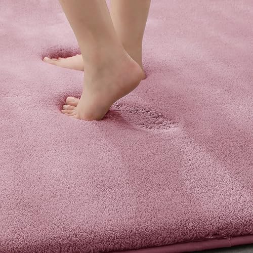 MINIDEAR Toilet Rugs 24x20 - U Shaped Pink Thick Memory Foam Contour Rugs,Ultra Soft & Plush Fluffy, Non-Slip, Quick Dry, Absorbent Washable Floor Microfiber Mat for Home Decor Accessories - Image 6