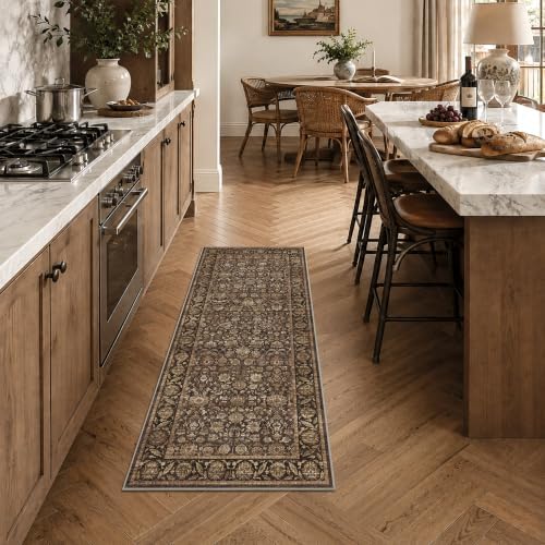 Washable 2x5 Kitchen Non-Slip Runner Rug Vintage Brown Throw Carpet - Image 4