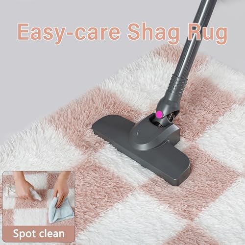 PureCozy Pink Round Rug 6ft for Bedroom Soft Fluffy Checkered Shag Carpet - Image 6
