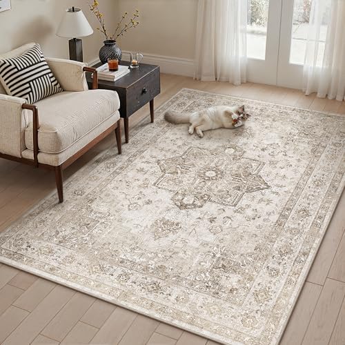 PureCozy Taupe 3x4 Washable Area Rug Entryway Vintage Oriental Carpet - Image 2