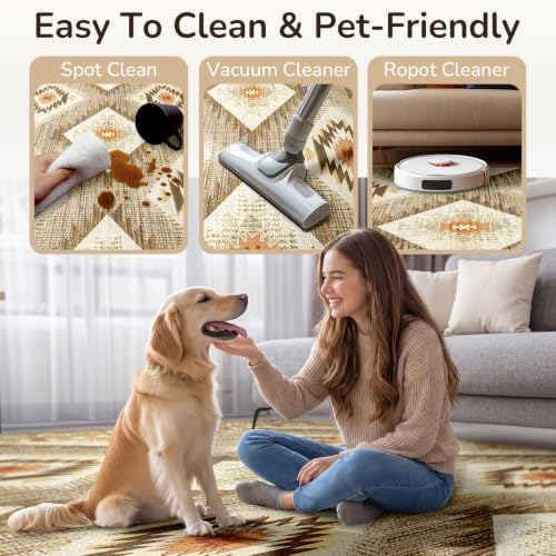BESTSWEETIE 2'x10' Washable Area Rug for Living Room Runner Cream/Camel - Image 3