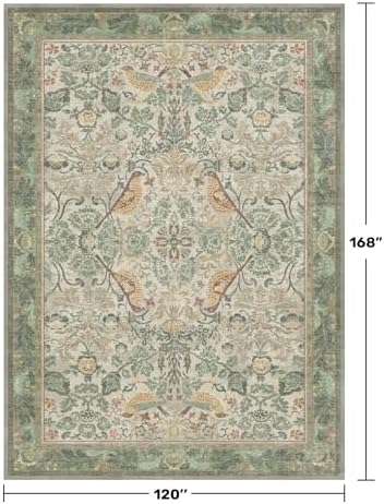 Floral Washable Large Rugs for Bedroom 10x14 - Sage Green Soft Area Rug for Dining Room Under Kitchen Table, Living Room, Playroom, Folable Non Skid Low Pile Indoor Carpet - Image 2