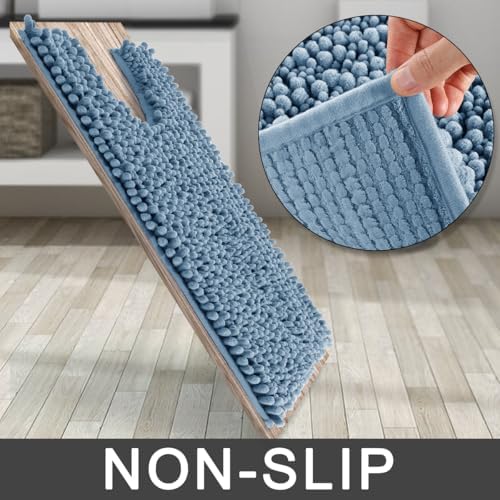 Yimobra Toilet Rug U Shaped Washable 24x20 Inch - Ultra Soft Absorbent Chenille Bath Rugs for Toilet, Quick Dry & Machine Washable, Non Slip Contour Bathroom Mat, Denim Blue - Image 4