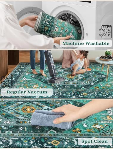 SERISSA 2'6"x16' Washable Non Slip Boho Runner Rug for Hallway，Teal - Image 3
