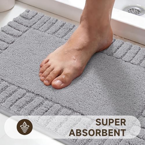 Pauwer Bathroom Rugs Set 5 Piece, Microfiber Bath Mat Set, Light Grey - Image 4