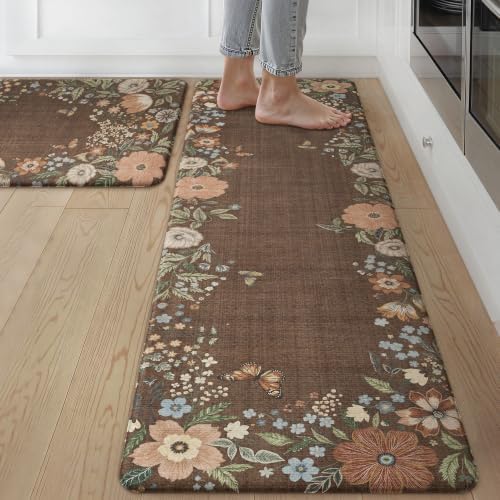 GENIMO Anti Fatigue Kitchen Mats for Floor 2PCS, Standing Rugs, Light Brown by GENIMO