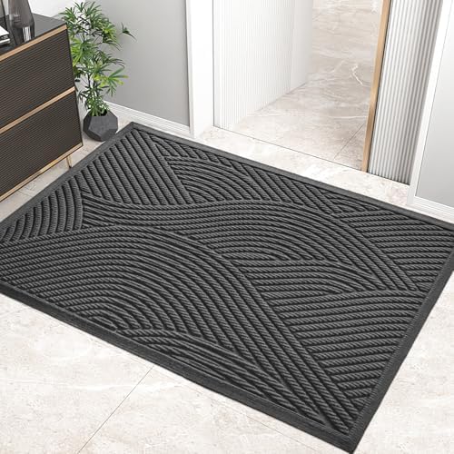 HIYARD Sturdy Front Door Mat, Absorbent Muddy Dirt Resist Welcome Door Mats Outdoor Indoor, Stain and Fade Resistant, Non-Slip Backing Entry Mat Low Profile Doormat for Entryway, 72×24, Grey by HIYARD