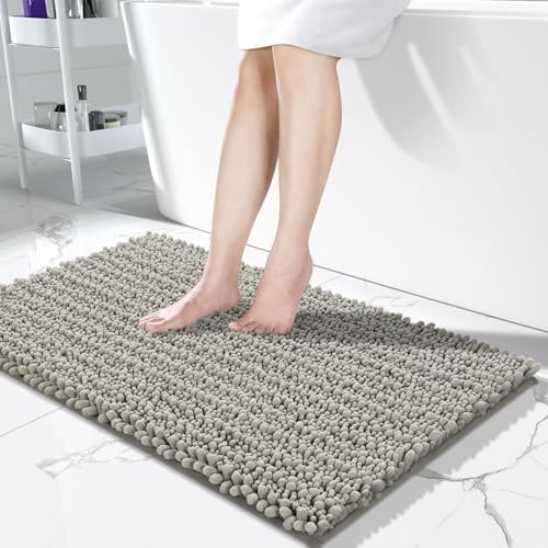 Yimobra Long Bathroom Rugs Non Slip Washable 44x24 Inch - Ultra Soft Absorbent Chenille Bath Mat, Quick Dry Shaggy Floor Carpet for Tub Shower, Sand Home Decor Accessories by Yimobra