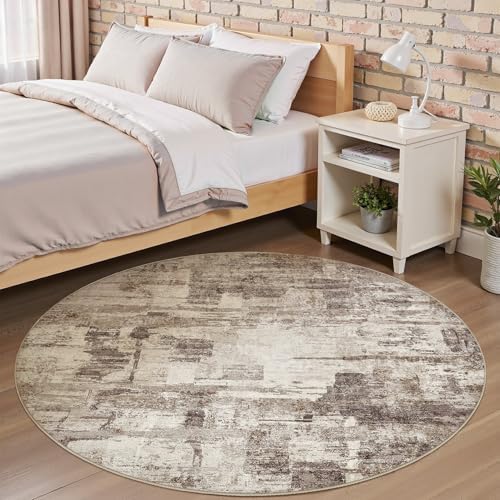 kakania Abstract 5x5 Round Rugs for Living Room: Circle Rugs 5FT Brown - Image 3