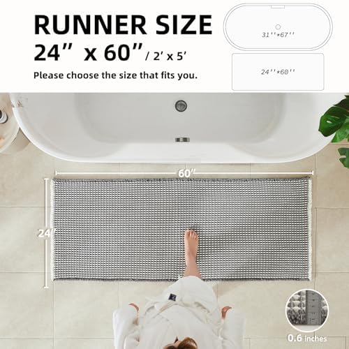 TYUU Waffle Runner Rug Bathroom, Long Boho Bath Mat, 60x24 Grey & White - Image 2