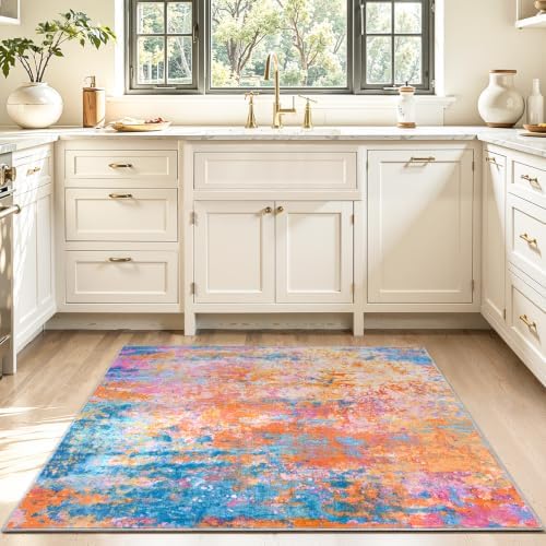 Entryway Rug 3x4 Rainbow Bedroom Area Rug Washable Non Slip Abstract Boho Rugs for Indoor Entry, Kitchen, Classroom, Bathroom, Kids Girls Room, Office, College Dorm Small Carpet - Image 2