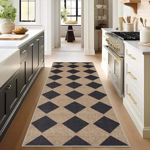 Zeeinx 2x6 Checkered Easy Jute Runner Rug Kitchen Runner Rugs for Hallway by Zeeinx