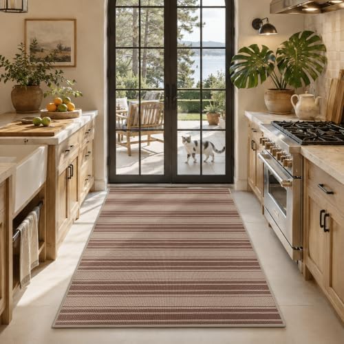 Striped Easy Jute 4x6 Outdoor Rug Washable Non Slip Khaki Rugs for Entryway Indoor Outdoor Farmhouse Neutral Front Door Mat for Backyard Patio Proch Living Room by Zeeinx
