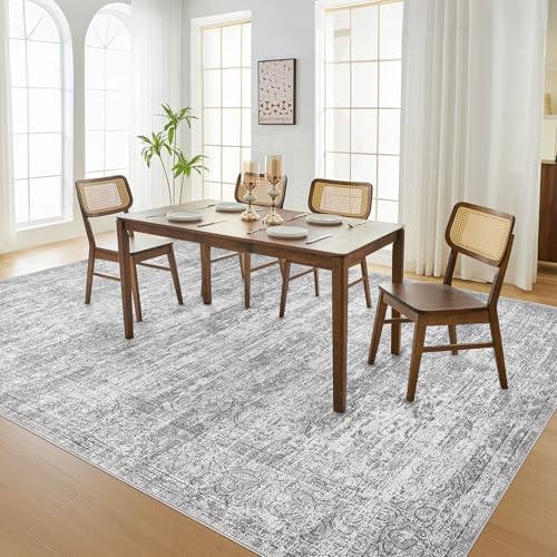 DMOYEST Area Rug Living Room Rugs - 10x14 Abstract Large Soft Indoor Washable Rug Neutral Modern Low Pile Carpet for Bedroom Dining Room Farmhouse Home Office - Vintage Grey - Image 4
