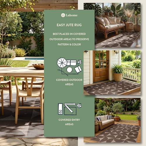 Lahome Tan Outdoor Rug 5x7, Semi Circle Easy Jute Indoor Outdoor Patio Rug - Image 2