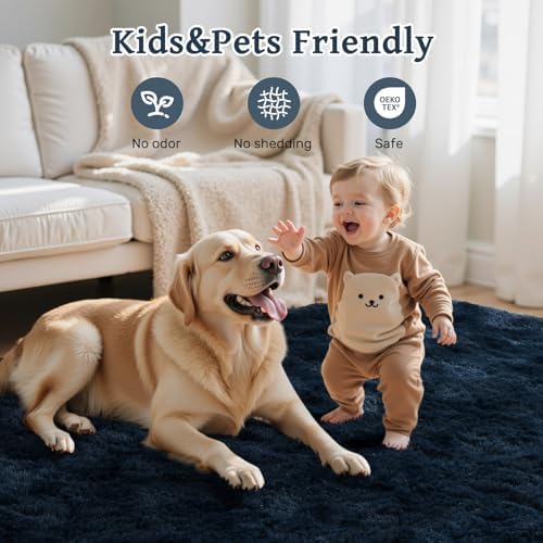 8x10 Area Rugs for Living Room Fluffy Blue,Plush Soft Navy Blue Shag Carpet for Living Room Boys Book Room Nursery Kids Playroom Dorm Decor - Image 6