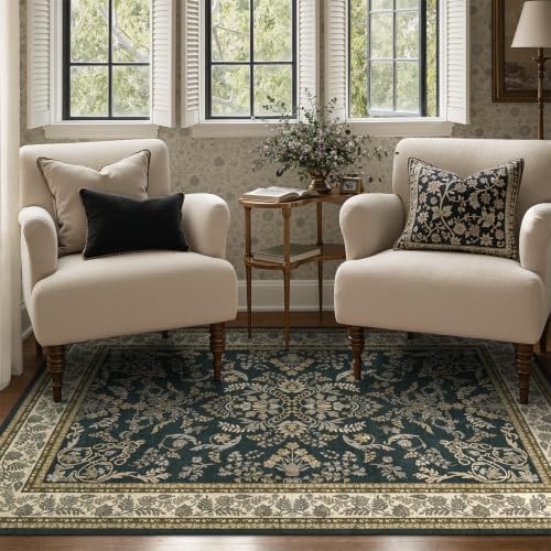 DCX 4x6 Area Rug Living Room: Washable Botanical Carpet Black and Beige - Image 2