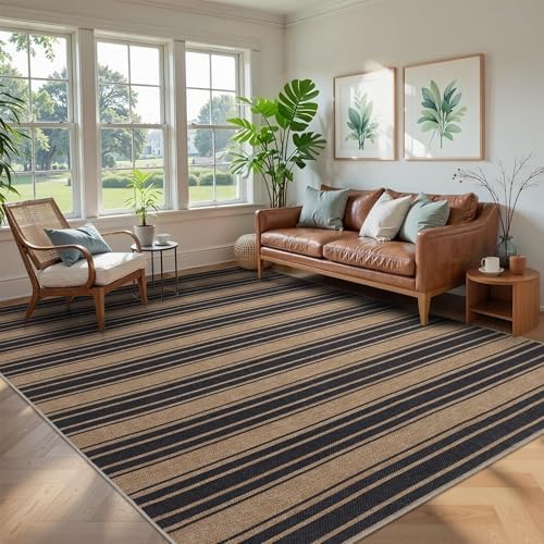 Zeeinx Striped Easy Jute Rug 8x10 Outdoor Rug Neutral Patio Rug by Zeeinx