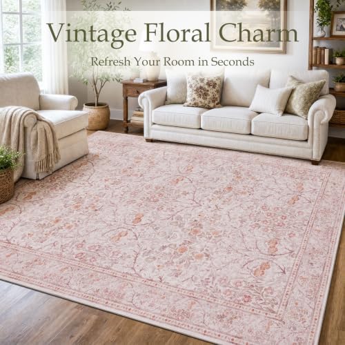 JOLLYVOGUE Runner Rug, 2x8 Washable Vintage Floral Rug, Pink - Image 2